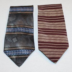 2 Don Loper Beverly Hills neck ties stripes geometric polyester/silk lot USA